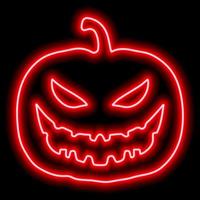 neon rosso zucca schema per Halloween con tagliare su il male viso su nero sfondo vettore