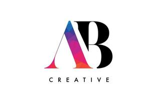 design della lettera ab con taglio creativo e texture arcobaleno colorato vettore