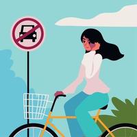 mondo auto gratuito giorno, donna nel bicicletta vettore