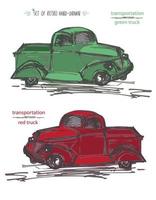 impostato Vintage ▾ auto vettore illustrazione. retrò disegnato a mano camion nel inchiostro spazzola schizzo stile isolato su bianca sfondo