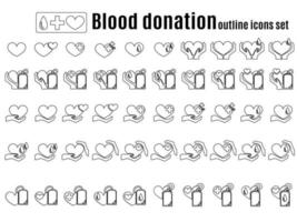 sangue donazione schema icone impostare, medico procedura e vita Salvataggio vettore