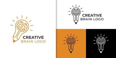 inteligente creativo idea matita logo elemento con cervello icona simbolo per ispirazione, alunno studia, formazione scolastica, creativo design agenzia logo vettore