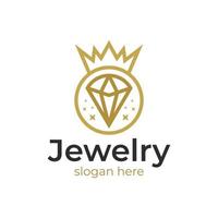 logo di lusso in oro con diamanti. il diamante creativo con il logo della corona può essere utilizzato per la gioielleria vettore