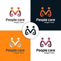 iniziali lettera m umano o persone gruppo o famiglia cura, unità logo design vettore modello