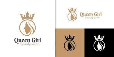 femminile lusso e bellezza donna capelli salone d'oro logo. per Regina logo. cosmetici, pelle cura attività commerciale logo design vettore