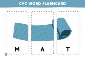 formazione scolastica gioco per bambini apprendimento consonante vocale consonante parola con carino cartone animato stuoia illustrazione stampabile flashcard vettore