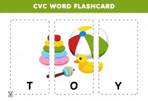 formazione scolastica gioco per bambini apprendimento consonante vocale consonante parola con carino cartone animato ragazzo giocattolo illustrazione stampabile flashcard vettore