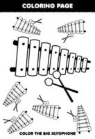 formazione scolastica gioco per bambini colorazione pagina grande o piccolo immagine di musica strumento xilofono stampabile foglio di lavoro vettore