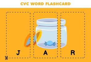 formazione scolastica gioco per bambini apprendimento consonante vocale consonante parola con carino cartone animato vaso illustrazione stampabile flashcard vettore