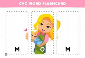 formazione scolastica gioco per bambini apprendimento consonante vocale consonante parola con carino cartone animato mamma illustrazione stampabile flashcard vettore