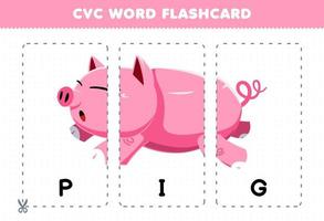 formazione scolastica gioco per bambini apprendimento consonante vocale consonante parola con carino cartone animato maiale illustrazione stampabile flashcard vettore