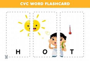 formazione scolastica gioco per bambini apprendimento consonante vocale consonante parola con carino cartone animato caldo tempo metereologico illustrazione stampabile flashcard vettore
