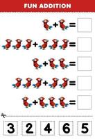 formazione scolastica gioco per bambini divertimento aggiunta di tagliare e incontro corretta numero per carino cartone animato rosso pappagallo animale stampabile foglio di lavoro vettore