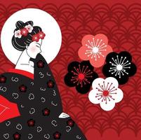 geisha e sakura fiori vettore