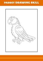 pappagallo disegno abilità per bambini. linea arte design per bambini stampabile colorazione pagina. vettore