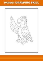 pappagallo disegno abilità per bambini. linea arte design per bambini stampabile colorazione pagina. vettore