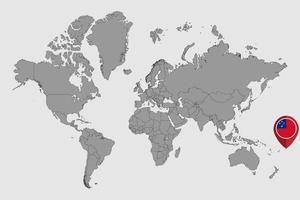mappa pin con bandiera samoa sulla mappa del mondo. illustrazione vettoriale. vettore