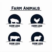 impostato di azienda agricola animali logo design vettore