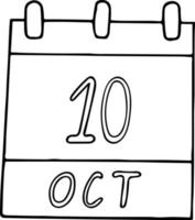 calendario mano disegnato nel scarabocchio stile. ottobre 10. mondo mentale Salute giorno, porridge, contro il Morte pena, Data. icona, etichetta elemento per design. pianificazione, attività commerciale vacanza vettore