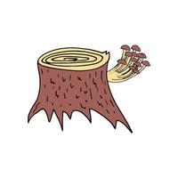 funghi su un' albero ceppo schizzo mano disegnato scarabocchio. carta, icona, manifesto, , monocromo. natura pianta vettore