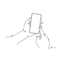 continuo linea disegno di persona Tenere smartphone vettore