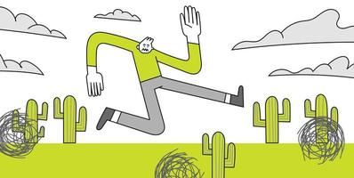 salto al di sopra di cactus mano disegnato personaggio illustrazione vettore