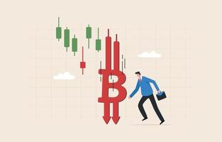 crypto mercato flessione. bitcoin prezzo far cadere. bitcoin autunno a partire dal il grafico grafico. il immagine illustra il acuto recessione di criptovaluta come un' totale e bitcoin. vettore