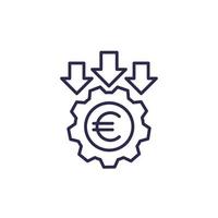 costo riduzione linea icona con Euro vettore