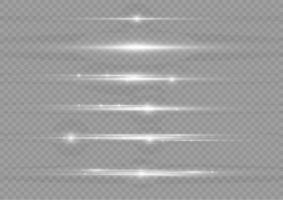 bianca orizzontale lente razzi pacchetto. laser travi, orizzontale leggero raggi. bellissimo leggero razzi. raggiante striature su leggero sfondo. luminoso astratto scintillante foderato sfondo. vettore