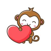 carino litle scimmia con cuore cartone animato illustrazione isolato adatto per etichetta, artigianato, scrapbooking, manifesto, confezione, bambini libro copertina vettore
