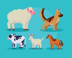 cinque azienda agricola animali icone vettore