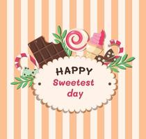 dolcissimo giorno. vettore illustrazione di dolcissimo giorno vacanza striscione. cartello decorato con caramella cioccolatini e cioccolatini. promozionale manifesto per dolcissimo giorno con rosa dolci.