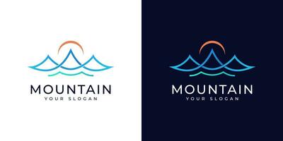 montagna con tramonto logo design vettore