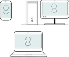 personale computer, computer portatile, e smartphone icona illustrazione isolato nel bianca sfondo vettore