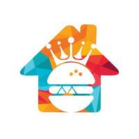 hamburger re vettore logo design. hamburger con corona e baffi con casa forma icona logo concetto.