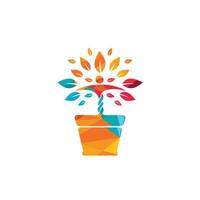 fiore pentola e umano pianta logo. crescita vettore logo. terme benessere logo concetto.