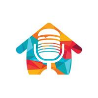 cibo Podcast vettore logo design. hamburger e mic con casa forma icona design.