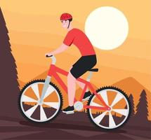 maschio ciclista nel montagna bicicletta vettore