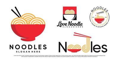 impostato di spaghetto logo design illustrazione per ramen icona con ciotola e creativo concetto premio vettore