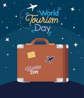 mondo turismo giorno lettering carta vettore