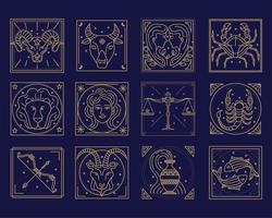 astrologia segni dodici icone vettore