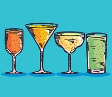 quattro cocktail bevande icone vettore