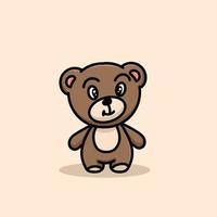 carino orso cartone animato portafortuna logo piatto design premio vettore