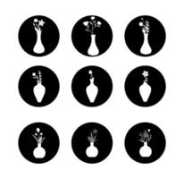 icona impostato fiore vaso nero e bianca illustrazioni vettore