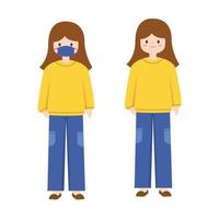 un' ragazza indossare giallo maglione e blu jeans con viso maschera. vettore illustrazione. personaggio design.