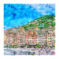 camogli portofino Italia acquerello schizzo mano disegnato illustrazione vettore