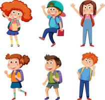 set di personaggi dei cartoni animati per bambini delle scuole vettore