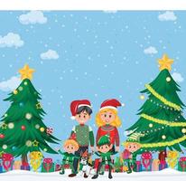 famiglia su Natale giorno famiglia e Natale albero vettore