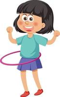 un' contento ragazza allenarsi con hula cerchio vettore