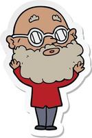 adesivo di un uomo curioso cartone animato con barba e occhiali vettore